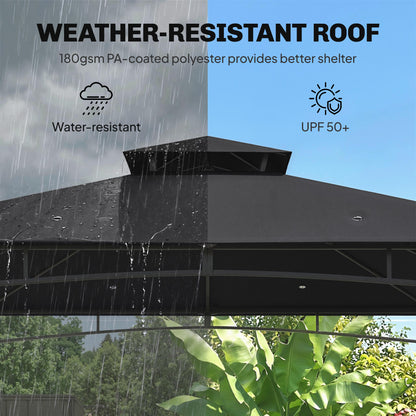 3 x 3 m Gazebo, Garden Gazebo with 2-Tier Roof, Metal Frame, Black