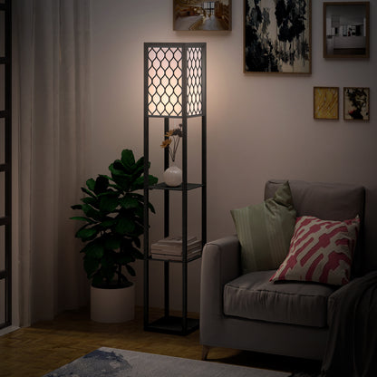 4-Tier Shelf Floor Lamp – Black & White