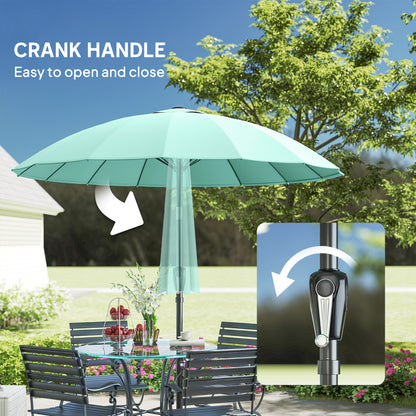 2 m Shanghai Garden Parasol Umbrella with 16 Fibreglass Ribs, Outdoor Parasol Sun Shade with Crank & Tilt, Turquoise