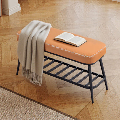 PU Leather Shoe Storage Bench - Brown
