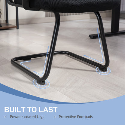 Ergonomic Desk Chair No Wheels, Padded Meeting Office Chair with Sled Base for Bedroom, Waiting, Reception, Black