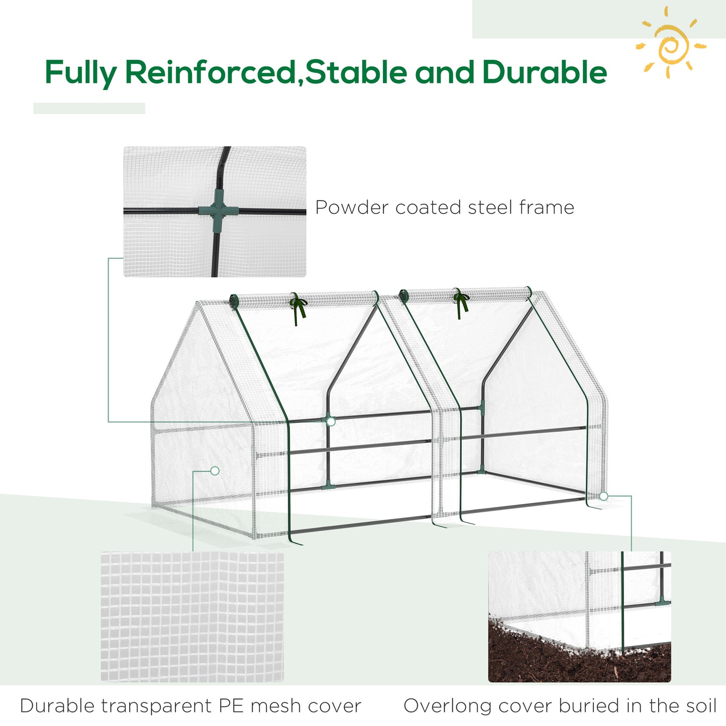 Mini Small Greenhouse with Steel Frame & PE Cover & Zipped Window Poly tunnel Steeple for Plants Vegetables