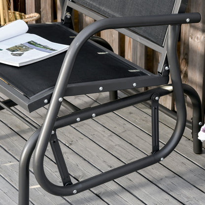 Outdoor Garden Glider Chair, Metal Frame Single Armchair Swing Seater w/ Breath Mesh Fabric Seat, Curved Backrest, Armrests