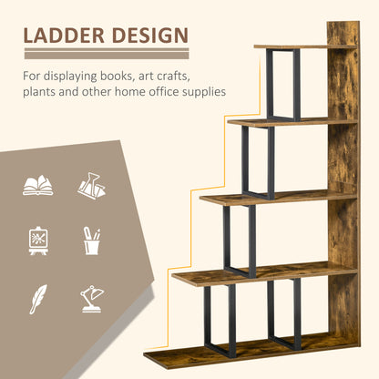 5-Tier Bookcase, Wooden Ladder Bookshelf Display Stand, Rustic Brown