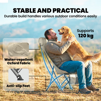Camping Chair for Adults Heavy Duty Folding Camp Chair with Side Pocket and Carry Bag Khaki