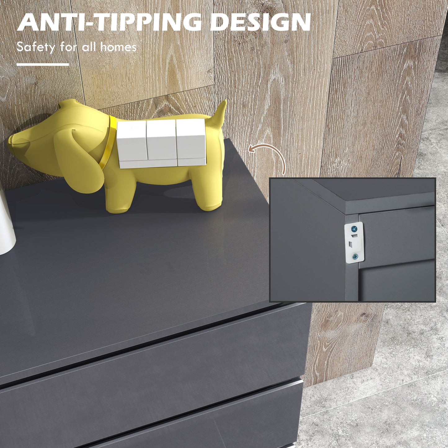 High Gloss Chest of Drawers, 4-Drawer Storage Cabinets, Modern Dresser for Bedroom, Grey