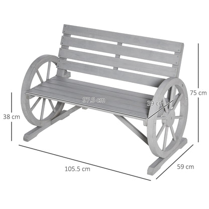 Wooden Cart Wagon Wheel 2 Seater Garden Bench Outdoor Garden Armrest Chair Rustic High Back Loveseat Grey
