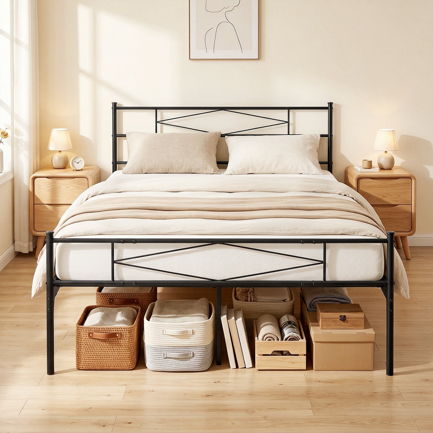5ft King Bed Frame with Headboard and Footboard, Metal Platform Bed Frame with 32 cm Underbed Storage, Black