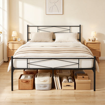 5ft King Bed Frame with Headboard and Footboard, Metal Platform Bed Frame with 32 cm Underbed Storage, Black
