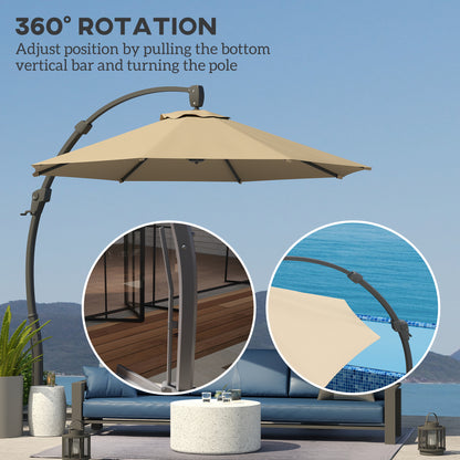 3(m) Garden Cantilever Parasol, Round Overhanging Umbrella with Crank Handle, Cross Base, Aluminium Frame and 360° Rotation