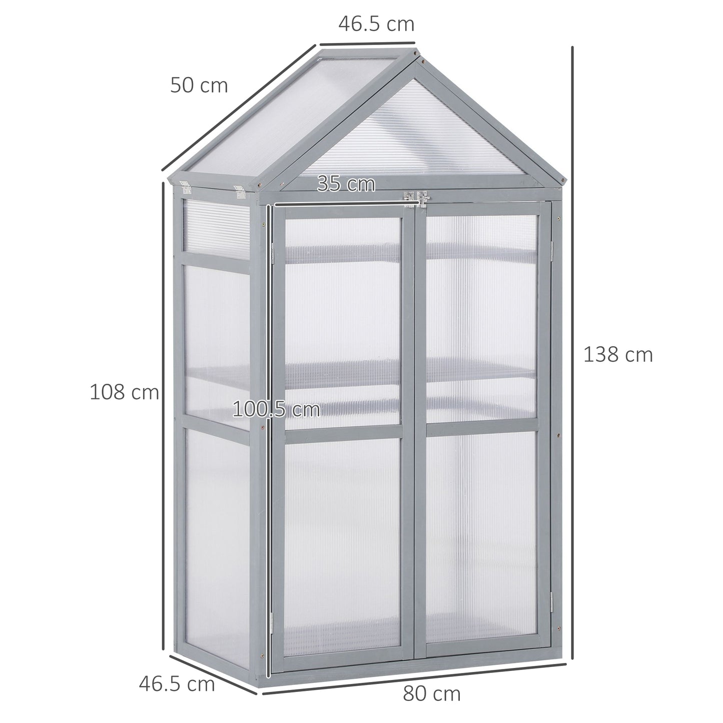Garden Cold Frame Polycarbonate Greenhouse with Adjustable Shelves, Double Doors, Openable Top Covers