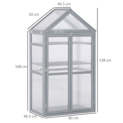 Garden Cold Frame Polycarbonate Greenhouse with Adjustable Shelves, Double Doors, Openable Top Covers