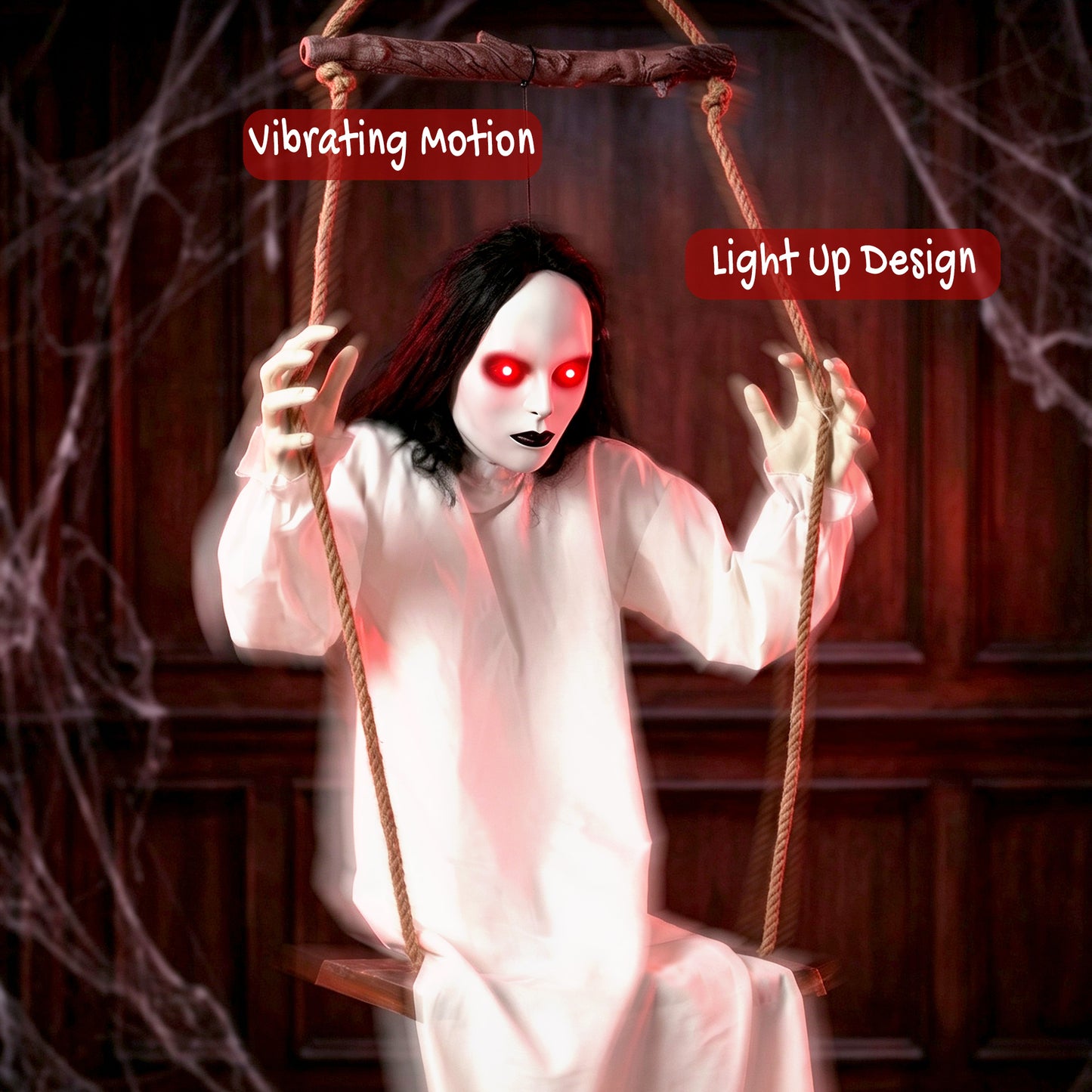 170cm Animated Hanging Swing Ghost Halloween Decoration, Sound Touch Activated Ghost Halloween Animatronic