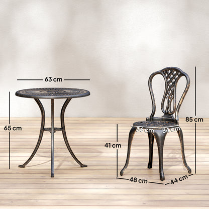 Outdoor Bistro Set for 2 Cast Aluminium Patio Furniture with Round Table Umbrella Hole Brown