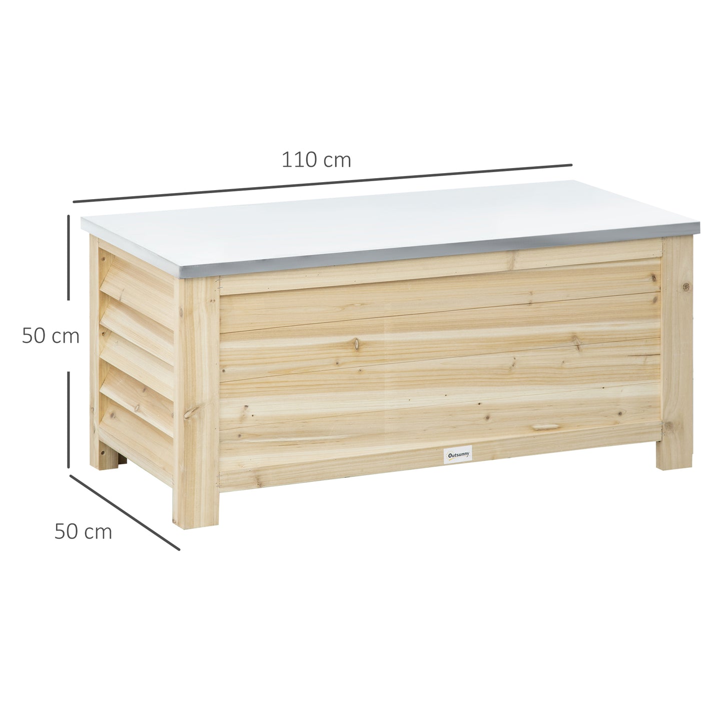 155L Outdoor Storage Box with Metal Top and Shutter Walls, Wooden Outside Tool organiser Container, for Garden, terrace