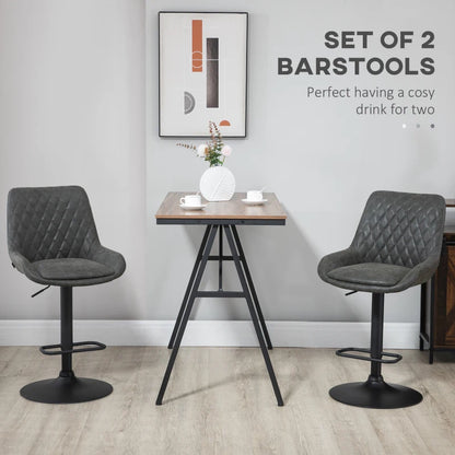 Adjustable Counter Height Retro Bar Stools / Dining Chairs with Footrest - Set of 2 - Dark Grey