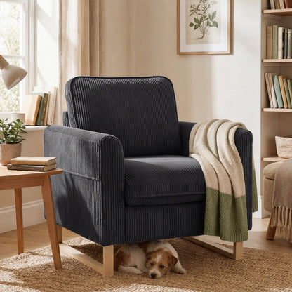 Accent Chair with Pocket Spring, Modern Industrial Armchair with Metal Legs for Livingroom Dark Grey