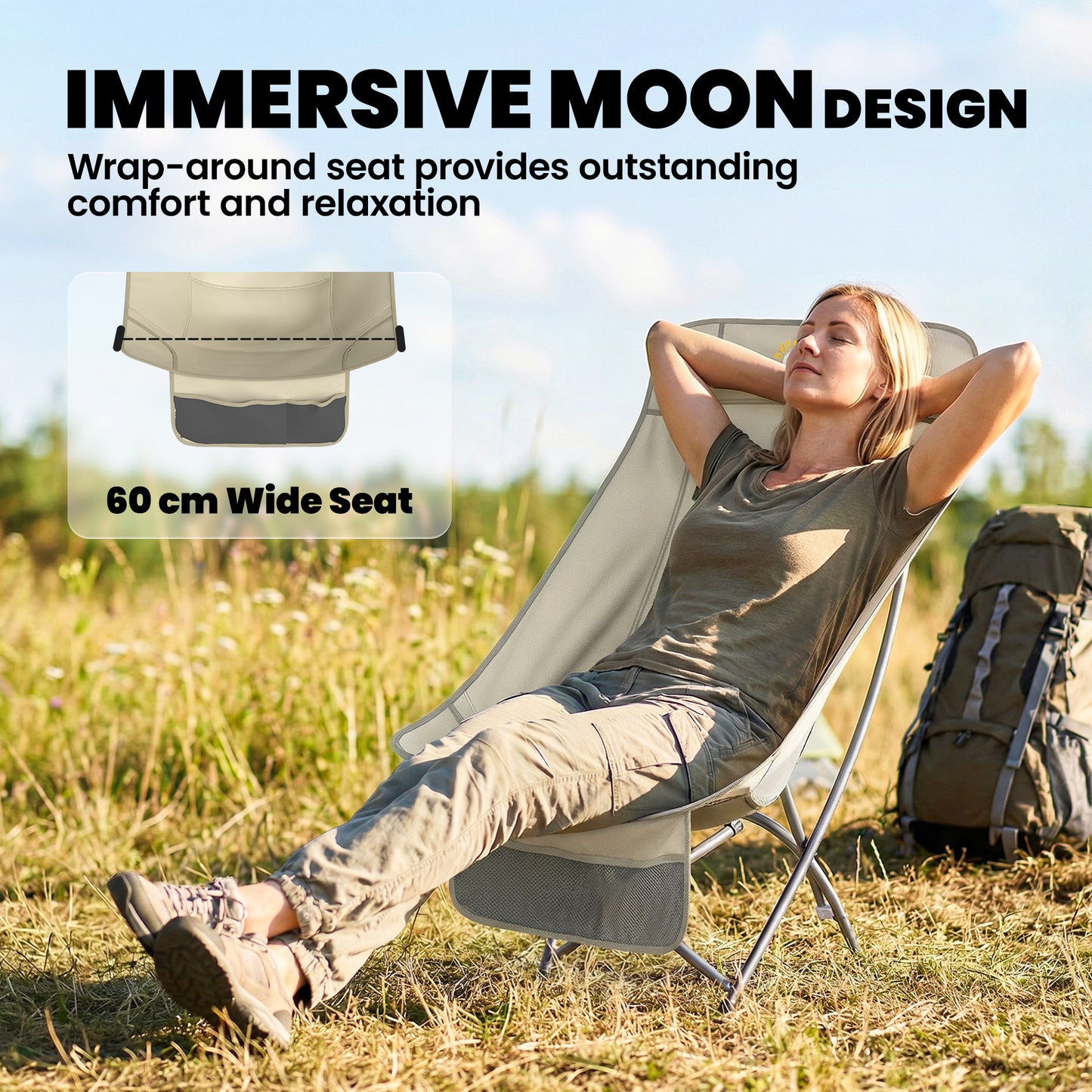 Camping Chair for Adults Heavy Duty Folding Camp Chair with Side Pocket and Carry Bag Khaki