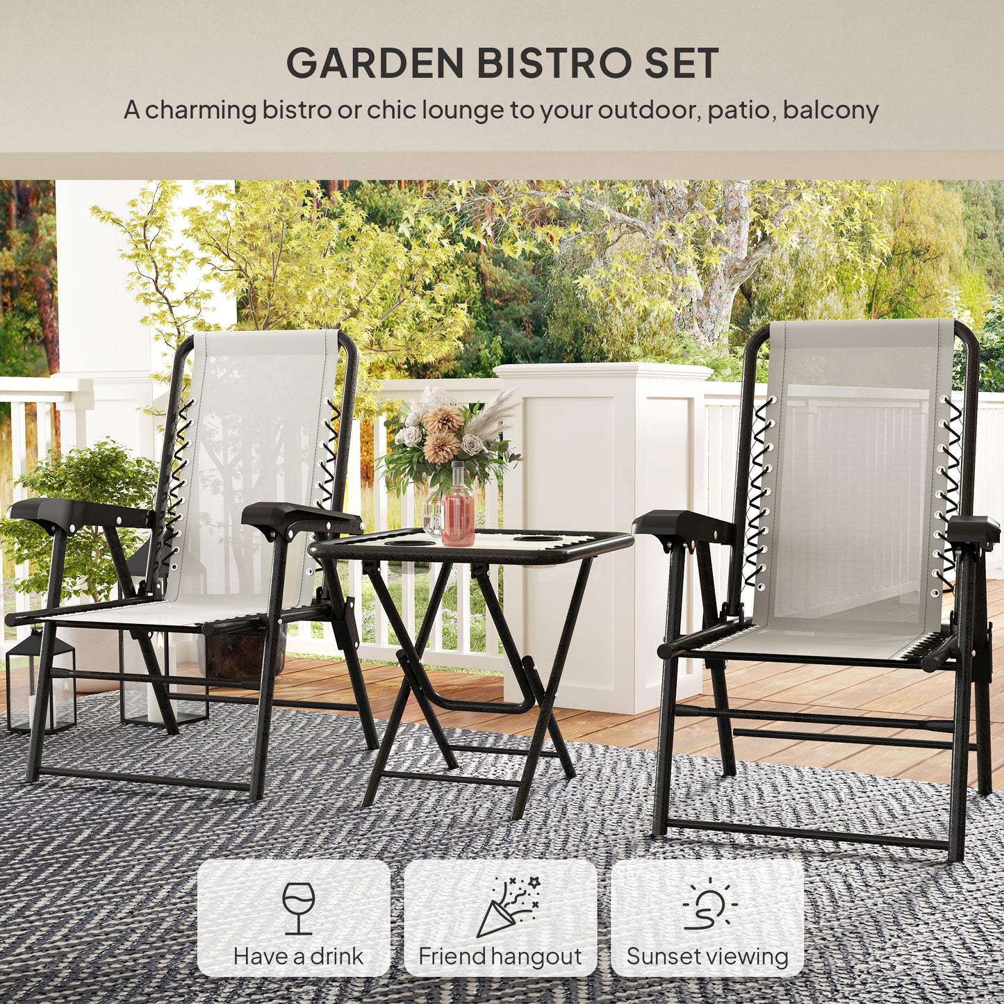 Three-Piece Garden Table and Chair Set - Cream White