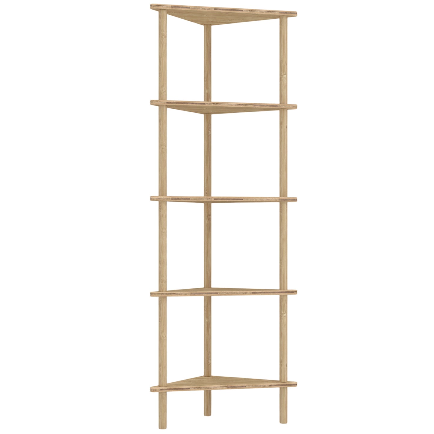 Bamboo Storage Shelf, 5-tier Corner Shelf, Freestanding Shelving Unit for Living Room, Home Office, Natural Wood Finish