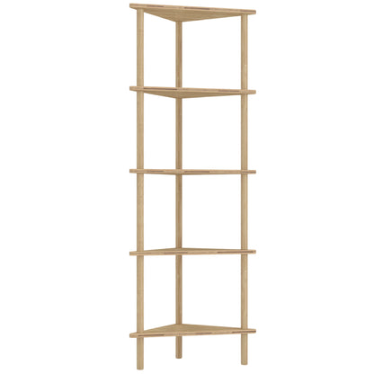 Bamboo Storage Shelf, 5-tier Corner Shelf, Freestanding Shelving Unit for Living Room, Home Office, Natural Wood Finish