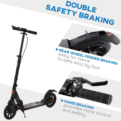 Adult Teens Kick Scooter Foldable Height Adjustable Aluminium Ride On Toy for 14+ w/ Rear Wheel & Hand Brake