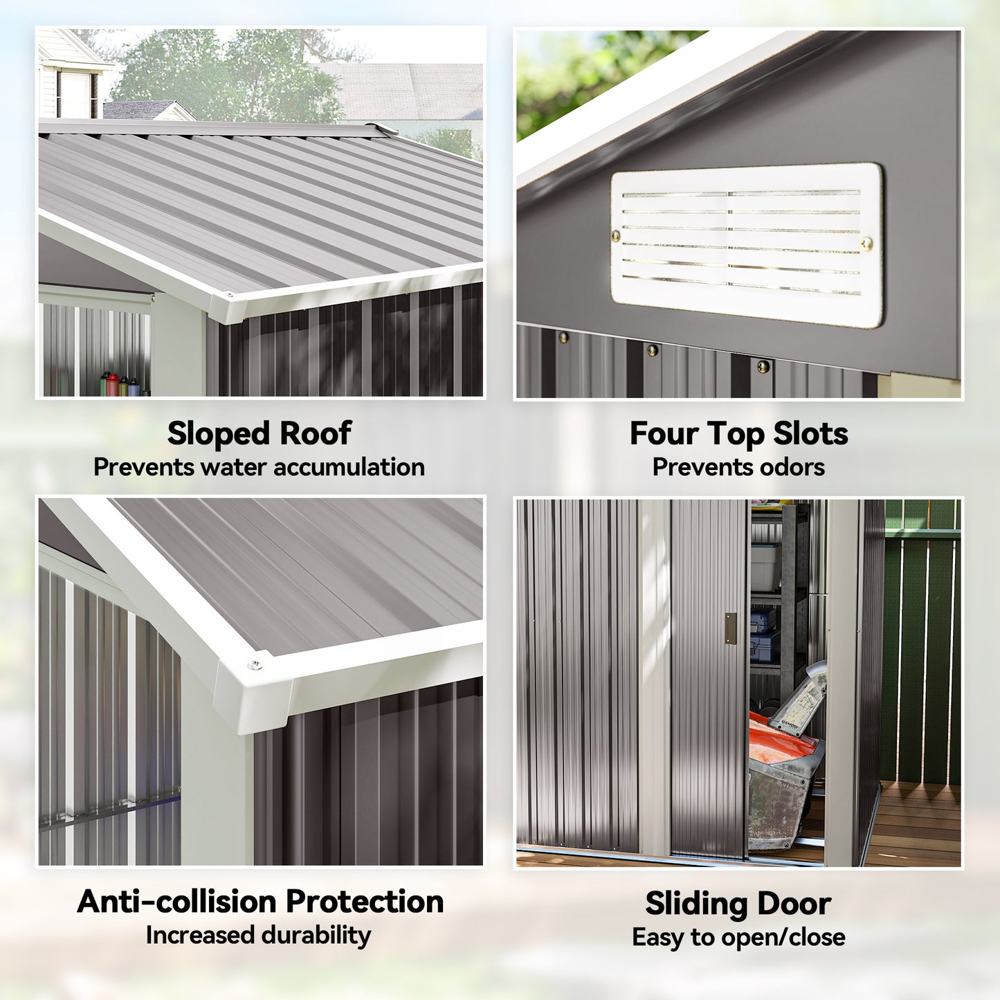 Garden Metal Tool Storage Shed with Sliding Door, Sloped Roof and Foundation Kit, 152 x 132 x 188cm, Grey