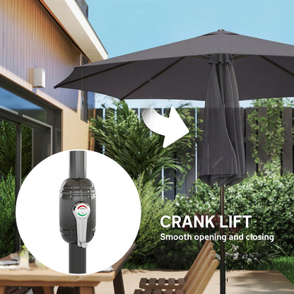 2.7 m Garden Parasol Umbrella with Cross Base and Sandbag, Retractable Ribs, Outdoor Table Market Umbrella, Black