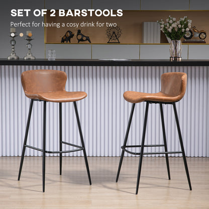 Bar Stools Set of 2, PU Leather Upholstered Bar Chairs, Breakfast Kitchen Counter Chairs with Backs
