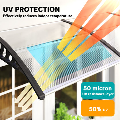 Front Door Canopy, Outdoor Awning, Rain Shelter, 303 x 96cm , Clear
