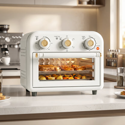 Air Fryer Toaster Oven, Convection Countertop Oven, with Adjustable Temperature and Timer, 12 L, Cream White