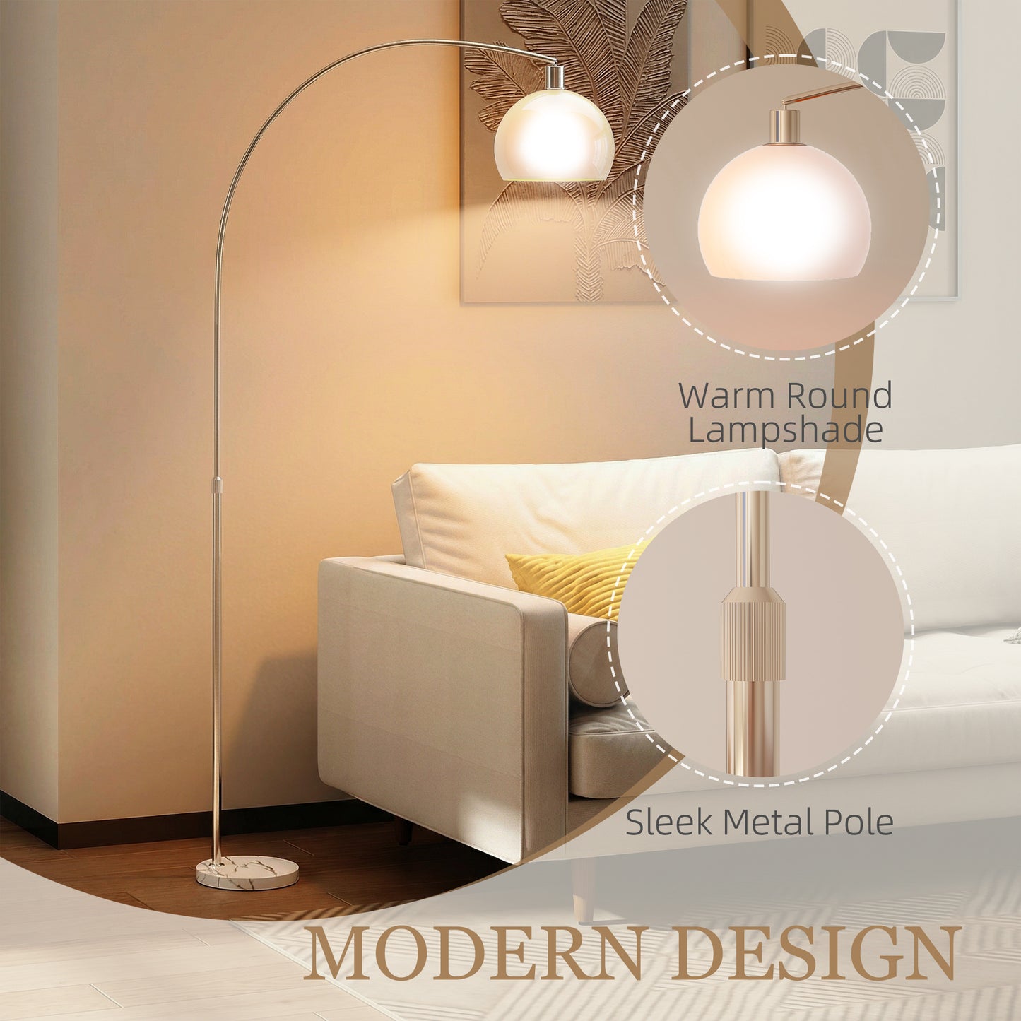 Floor Lamp for Living Room, Modern Standing Lamp with Shade & Foot Switch for Bedroom, Office, White