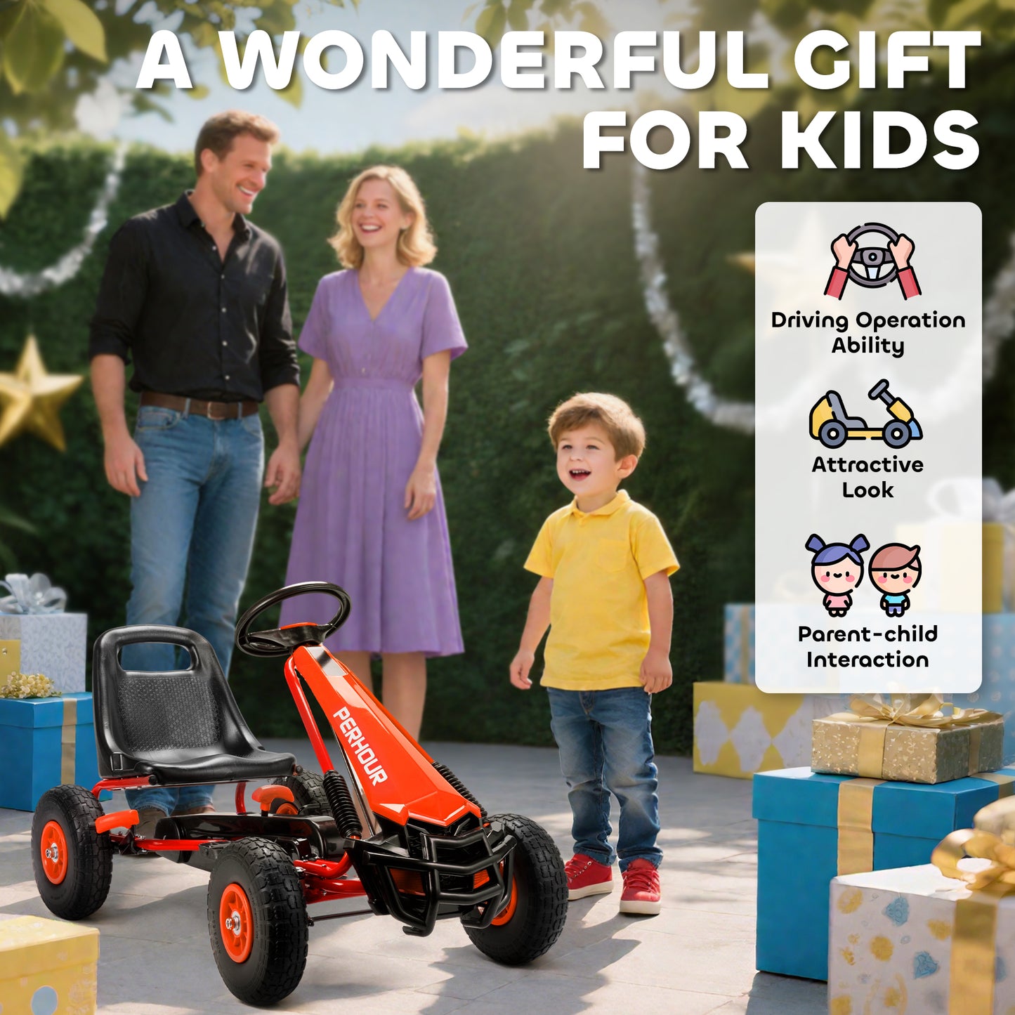 Kids Pedal Go Kart with Adjustable Seat, EVA Tyres, Manual Clutch, Brake, Go Kart for Kids 3-8 Years, Red