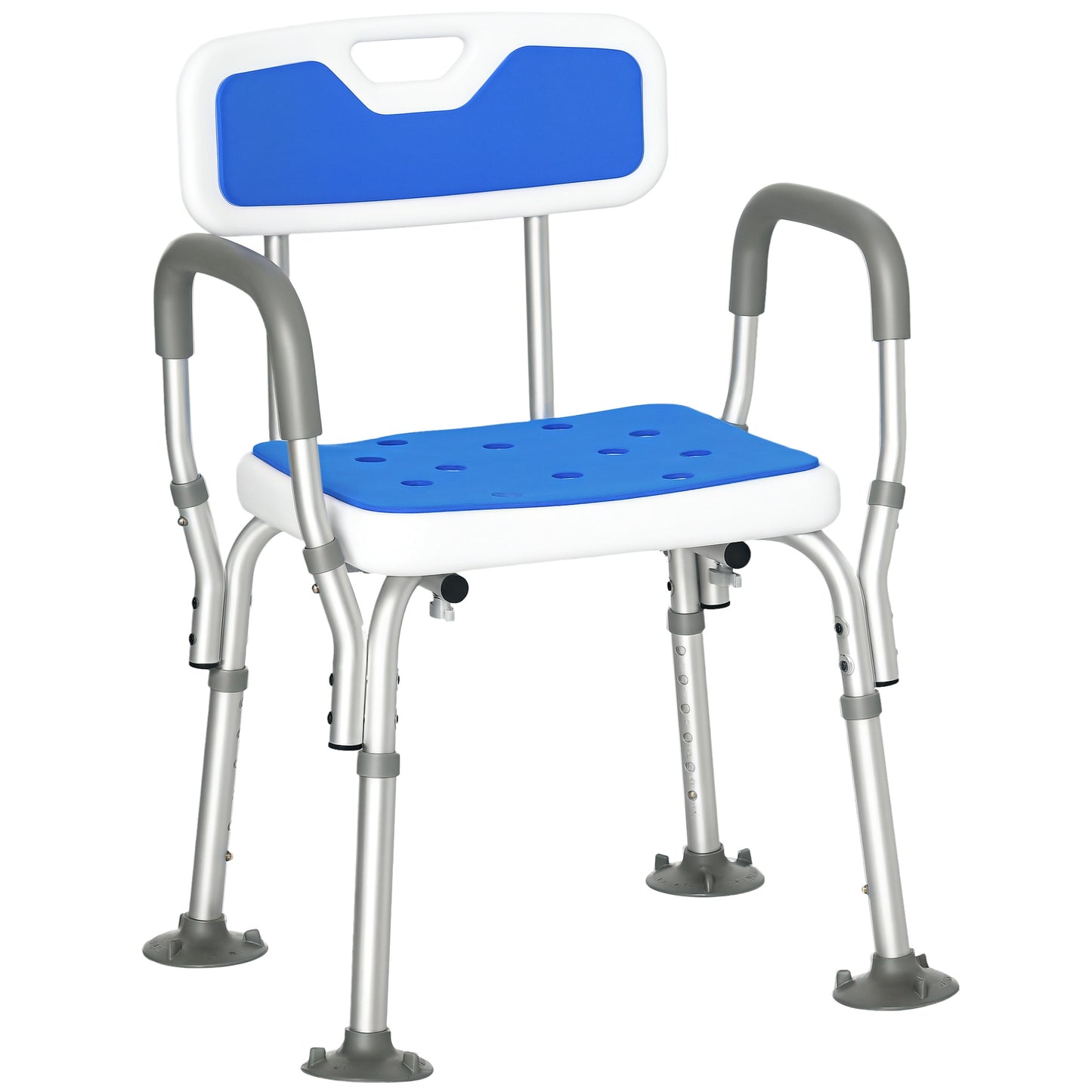 EVA Padded Shower Chair for the Elderly and Disabled, Height Adjustable Shower Stool with Back and Arms, 4 Suction Foot Pads