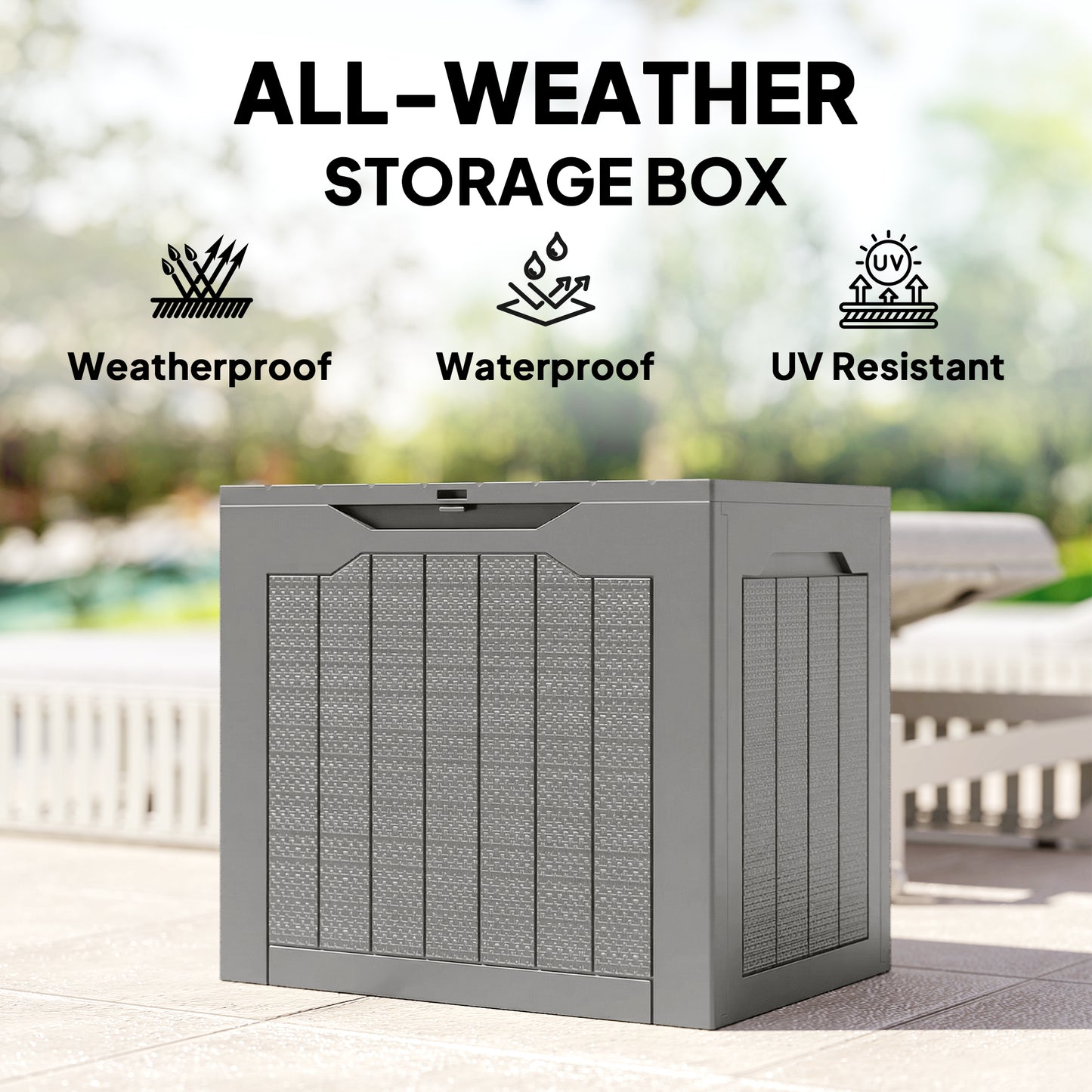 73L Plastic Garden Storage Box, Outdoor Storage Box with Handles, Waterproof Outdoor Storage Container, Khaki