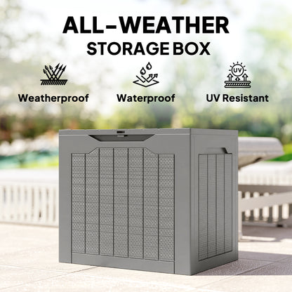 73L Plastic Garden Storage Box, Outdoor Storage Box with Handles, Waterproof Outdoor Storage Container, Khaki