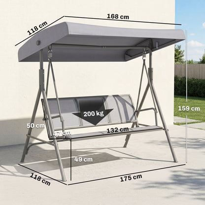 3 Seater Swing Chair, Garden Swing Bench with Adjustable Tilting Canopy