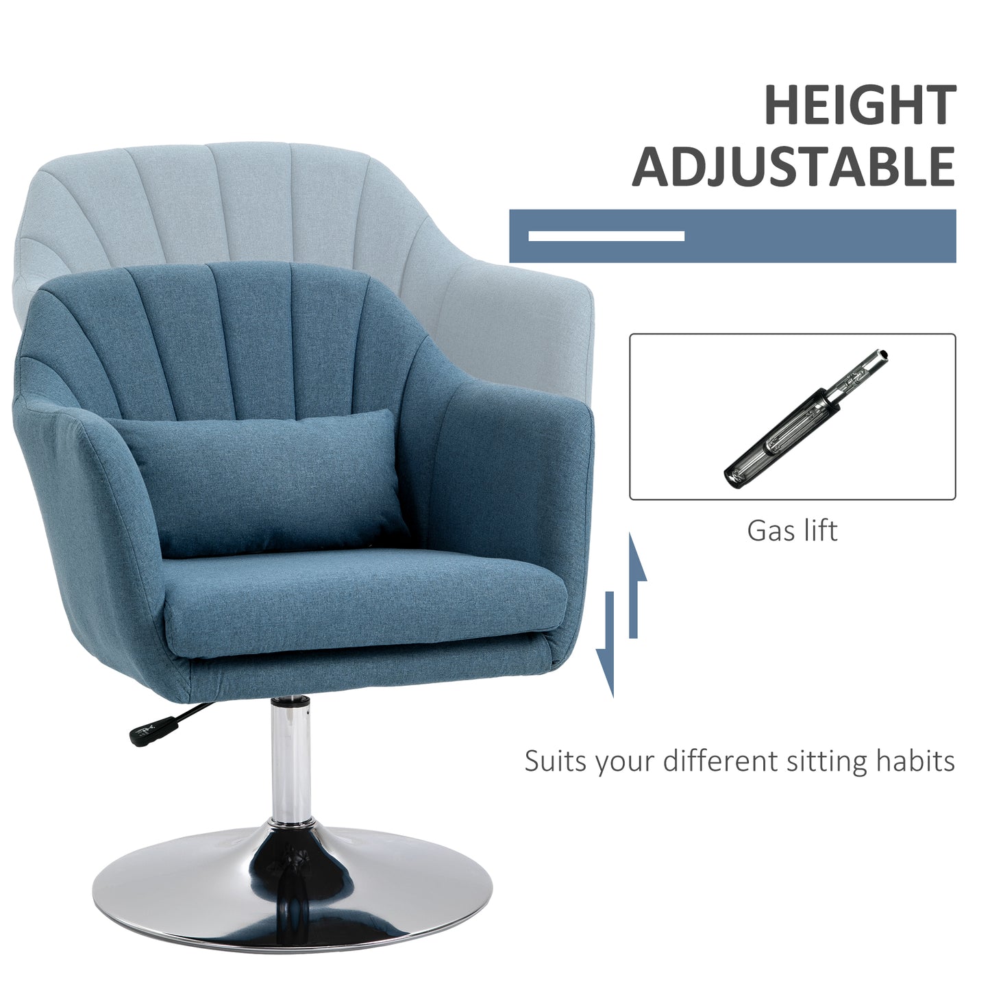 Swivel Accent Chair, Linen Fabric Tub Vanity Chair, Modern Armchair with Adjustable Height and Lumbar Support for Living Room