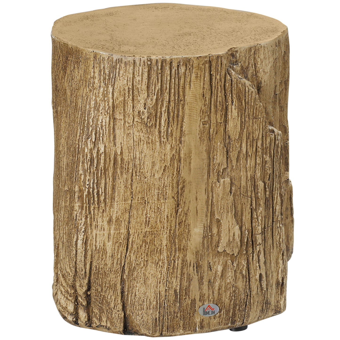 Tree Stump End Table, Round Concrete Side Table for Indoor and Outdoor Use, Natural Wood Effect