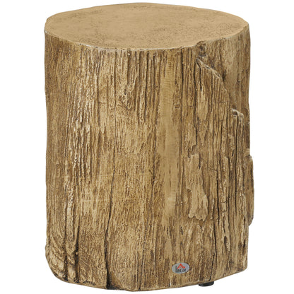 Tree Stump End Table, Round Concrete Side Table for Indoor and Outdoor Use, Natural Wood Effect