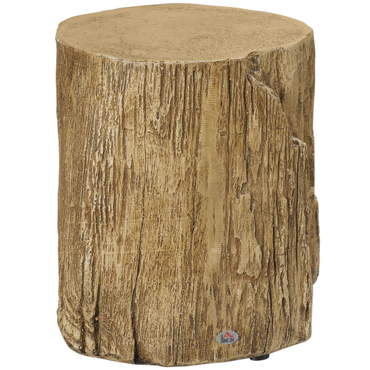 Tree Stump End Table, Round Concrete Side Table for Indoor and Outdoor Use, Natural Wood Effect