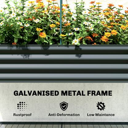 Galvanised Raised Planter with Greenhouse Cover, Metal Raised Garden Bed on Legs with Bed Liner and Bottom Shelf