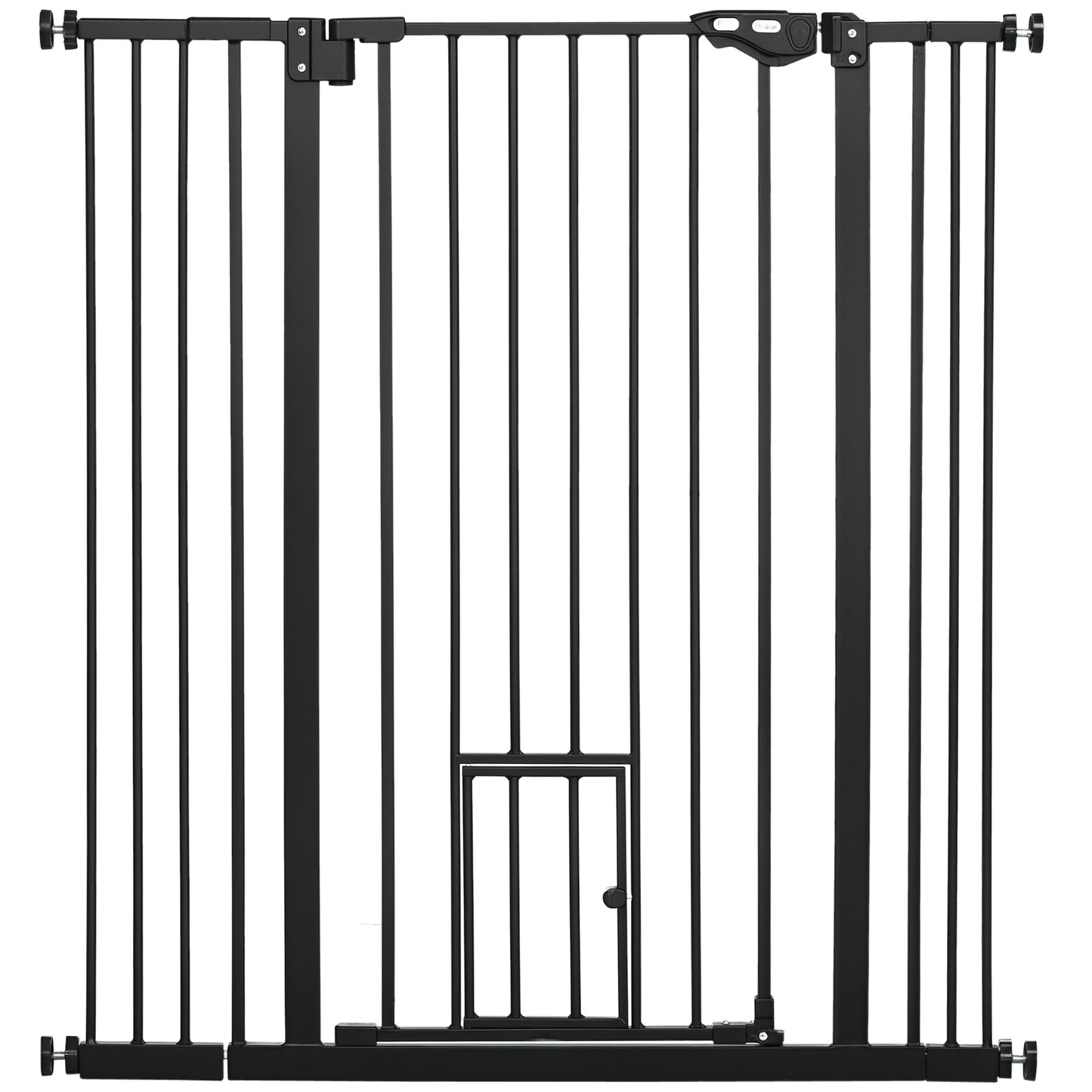 Extra Tall Pet Gate, Indoor Dog Safety Gate, with Cat Flap, Auto Close, 74-101cm Wide - Black