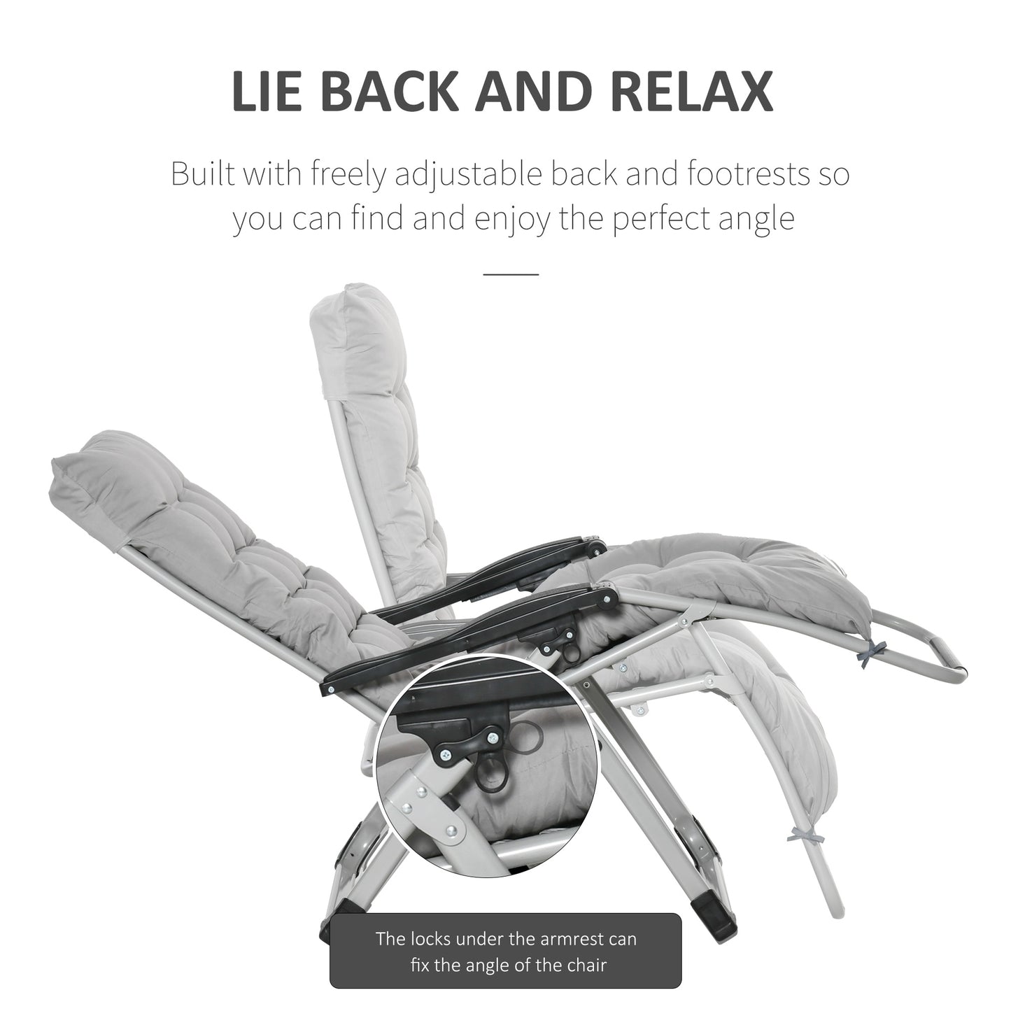 2pc Reclining Zero Gravity Sun Loungers ,Folding Chaise Lounge Chair with Cushions, Light Grey