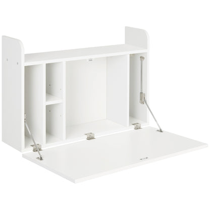 Wall Mounted Table, Drop Leaf Floating Laptop Desk with Space Saving Storage Compartments for Home Office and Study