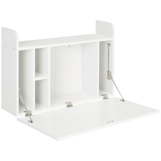 Wall Mounted Table, Drop Leaf Floating Laptop Desk with Space Saving Storage Compartments for Home Office and Study