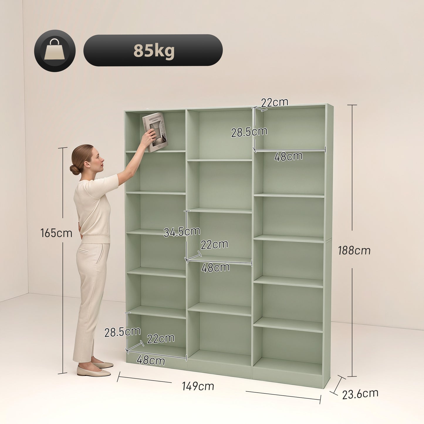 Bookcase with Open Storage, 6-Tier Bookshelf with Anti-Tipping Hardware, Light Green