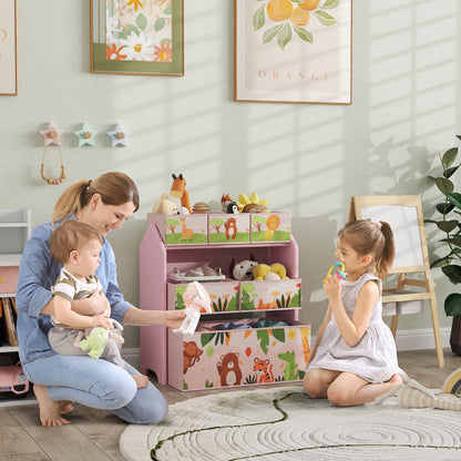 3-Tier Kids Toy Storage Unit with 6 Removable Storage Boxes, for Playroom, Bedroom, Children's Room, Nursery, Pink
