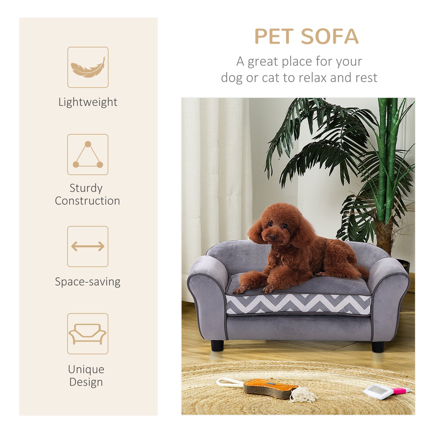 Dog Sofa Bed for XS-Sized Dogs, Cat Sofa with Soft Cushion, Pet Chair Lounge with Washable Cover, Removable Legs