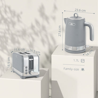 Sleek Textured Kettle and Toaster Set - Grey